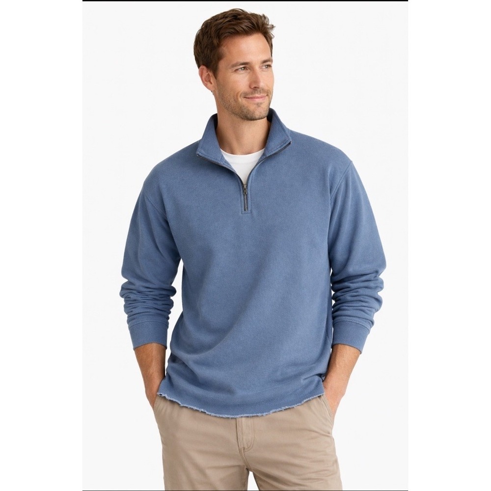 Aerie‎ Mens Pullover Quarter Zip Long Sleeve Shirt Top XL Blue